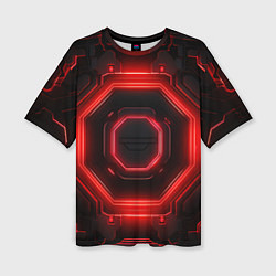 Женская футболка оверсайз Nvidia style black and red neon