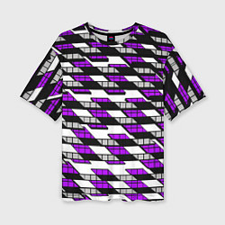 Женская футболка оверсайз Фиолетовые треугольники и квадраты на белом фоне
