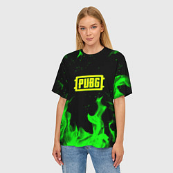 Футболка оверсайз женская PUBG кислотное лого огненный стиль, цвет: 3D-принт — фото 2