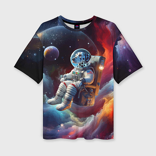 Женская футболка оверсайз Космонавт далматинец в неоновой галактике / 3D-принт – фото 1
