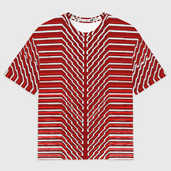 Женская футболка оверсайз Белые линии на красном фоне