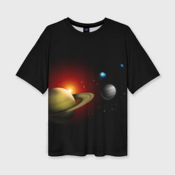Женская футболка оверсайз Планеты на черном фоне