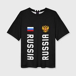 Женская футболка оверсайз Россия три полоски на черном фоне