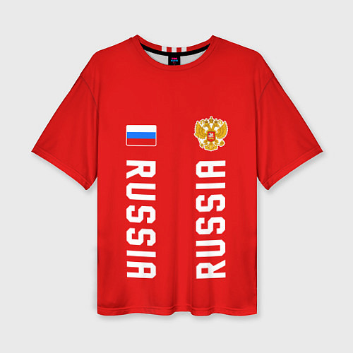 Женская футболка оверсайз Россия три полоски на красном фоне / 3D-принт – фото 1