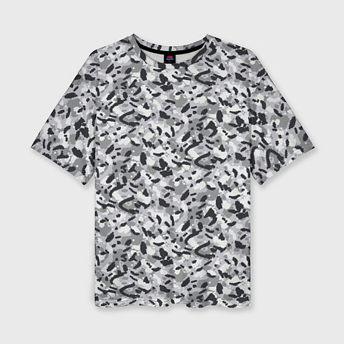 Женская футболка оверсайз Пикселированный городской серый камуфляж / 3D-принт – фото 1