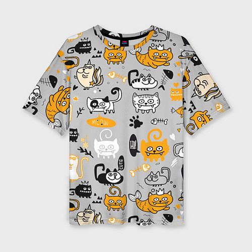Женская футболка оверсайз Коты мемы цветные / 3D-принт – фото 1