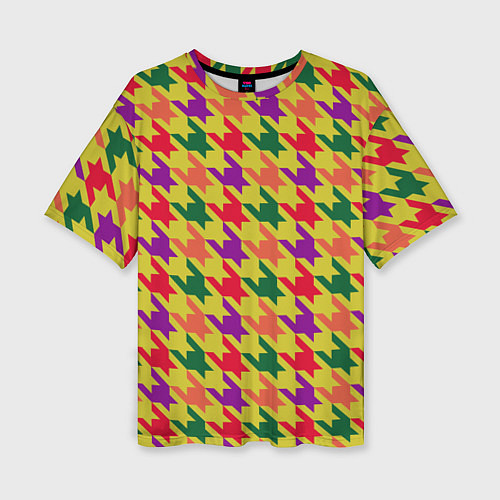 Женская футболка оверсайз Цветные гусиные лапки принт / 3D-принт – фото 1