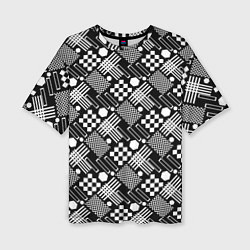 Женская футболка оверсайз Черно белый узор из геометрических фигур