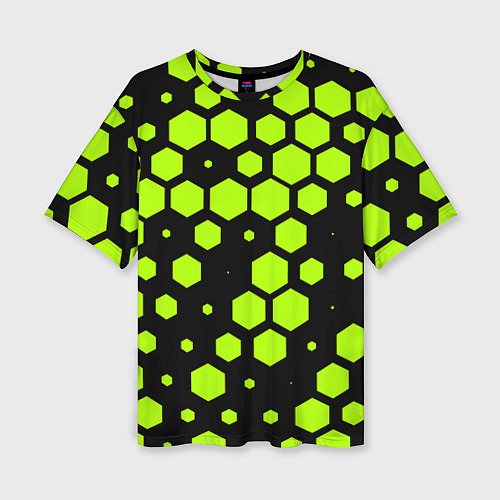 Женская футболка оверсайз Зеленые соты киберпанк / 3D-принт – фото 1