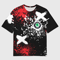 Футболка оверсайз женская Шкода на фоне граффити и брызг красок, цвет: 3D-принт