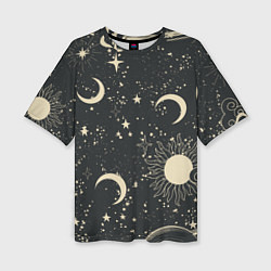 Женская футболка оверсайз Звёздная карта с лунами и солнцем