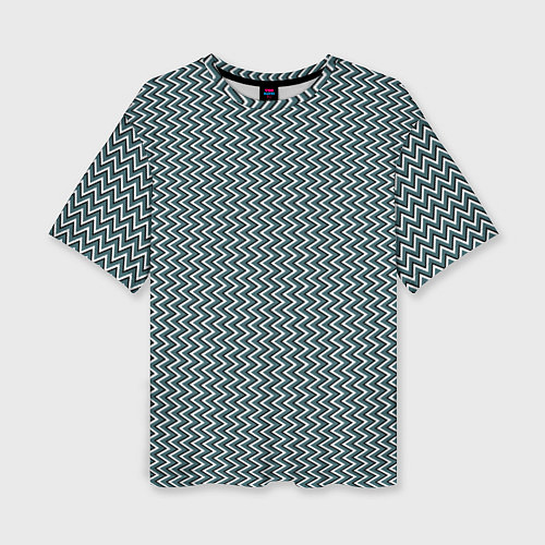 Женская футболка оверсайз Треугольные полосы бело-бирюзовый / 3D-принт – фото 1