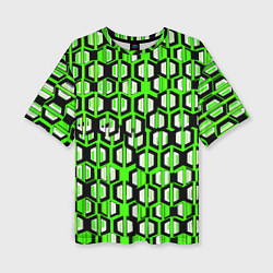 Женская футболка оверсайз Техно узор из шестиугольников зелёный