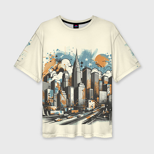 Женская футболка оверсайз Рисунок города с небоскребами / 3D-принт – фото 1