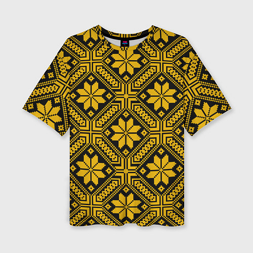 Женская футболка оверсайз Славянский орнамент с оберегом алатырь / 3D-принт – фото 1