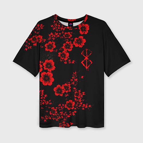 Женская футболка оверсайз Клеймо жертвы из аниме Берсерк - красные цветы / 3D-принт – фото 1