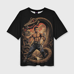 Женская футболка оверсайз Боец Муай-тай и огромный дракон
