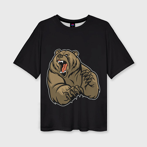 Женская футболка оверсайз Бурый медведь злится / 3D-принт – фото 1