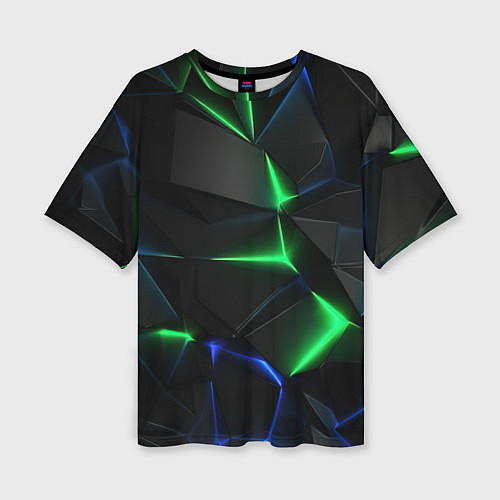 Женская футболка оверсайз Объемная геометрическая зеленая неоновая абстракци / 3D-принт – фото 1