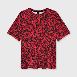 Женская футболка оверсайз Тёмно-красный паттерн пятнистый