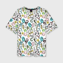 Женская футболка оверсайз Цветные каракули буквы алфавита