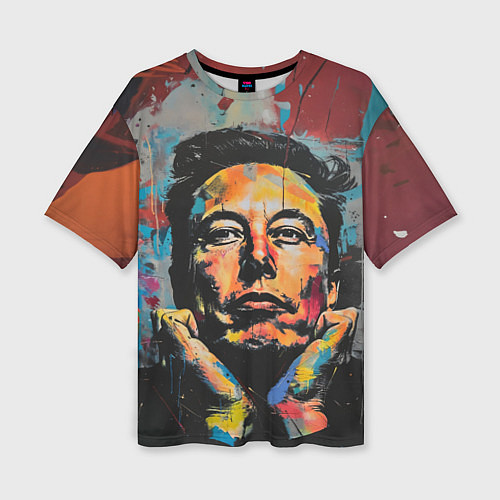 Женская футболка оверсайз Илон Маск граффити портрет / 3D-принт – фото 1