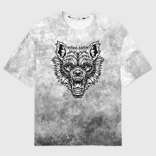 Женская футболка оверсайз Яростный волк на текстурном фоне / 3D-принт – фото 1