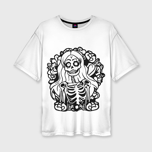 Женская футболка оверсайз Skull blonde girl / 3D-принт – фото 1