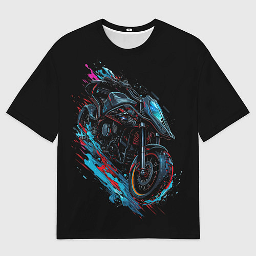 Женская футболка оверсайз Мотоцикл в стиле киберпанк / 3D-принт – фото 1