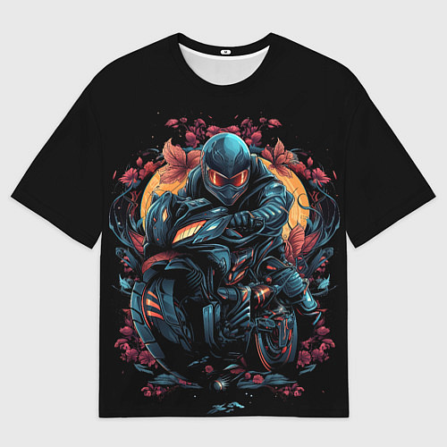 Женская футболка оверсайз Мотоцикл в стиле киберпанк / 3D-принт – фото 1