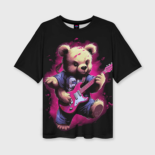 Женская футболка оверсайз Плюшевый медведь музыкант с гитарой / 3D-принт – фото 1