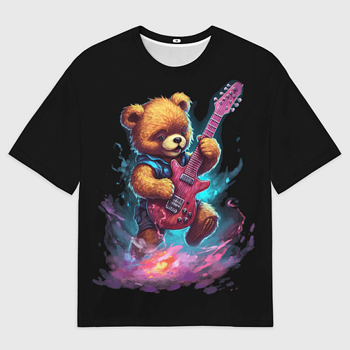 Женская футболка оверсайз Большой плюшевый медведь играет на гитаре / 3D-принт – фото 1