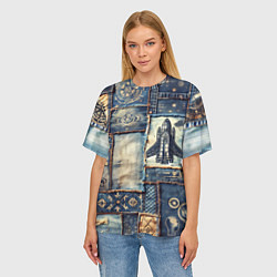 Футболка оверсайз женская Космический корабль - пэчворк, цвет: 3D-принт — фото 2