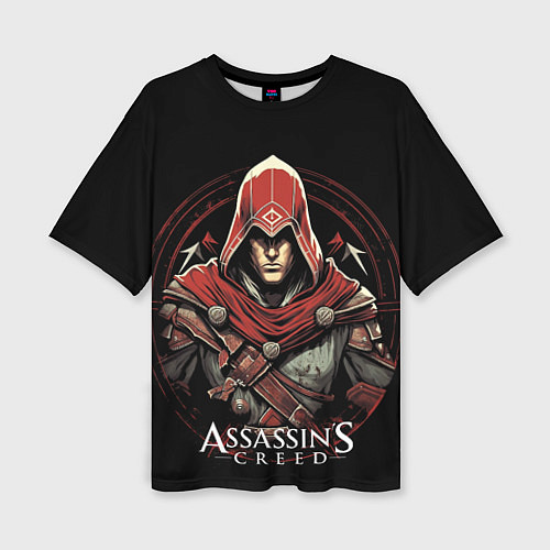 Женская футболка оверсайз Assassins creed в красном капюшоне / 3D-принт – фото 1