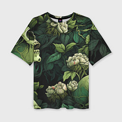 Женская футболка оверсайз Черепа в поле цветов