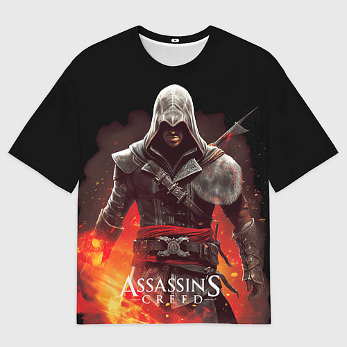 Женская футболка оверсайз Assassins creed огненный фон вокруг / 3D-принт – фото 1