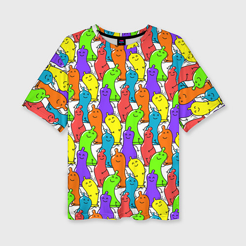 Женская футболка оверсайз Весёлые цветные презервативы / 3D-принт – фото 1