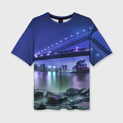 Женская футболка оверсайз Вечерняя Америка - мост / 3D-принт – фото 1