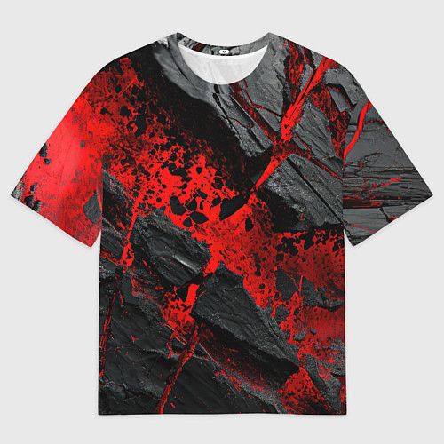 Женская футболка оверсайз Красные разломы черных камней / 3D-принт – фото 1