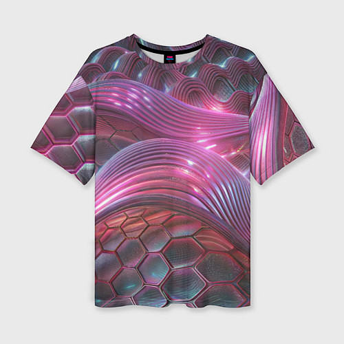 Женская футболка оверсайз Волны и гексагон сетка / 3D-принт – фото 1
