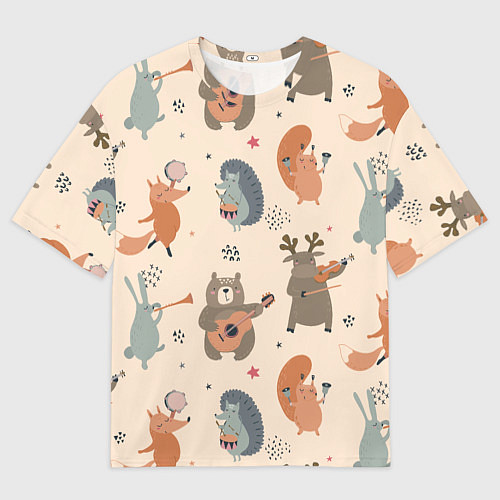 Женская футболка оверсайз Животные с инструментами / 3D-принт – фото 1