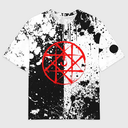 Женская футболка оверсайз Стальной алхимик - брызги черно-белые / 3D-принт – фото 1