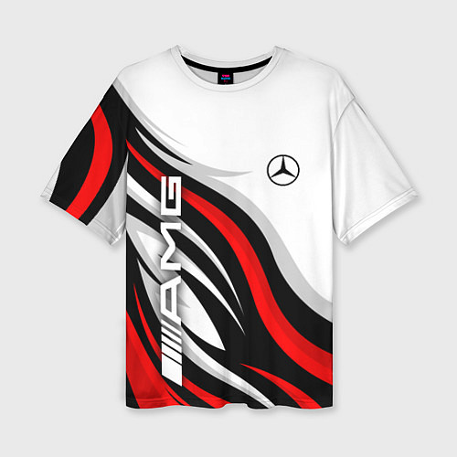 Женская футболка оверсайз Mercedes benz AMG - белый с красным / 3D-принт – фото 1