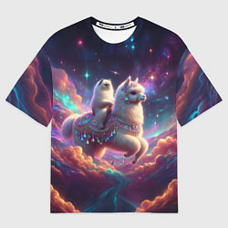 Футболка оверсайз женская Космос и кот едет верхом на альпаке, цвет: 3D-принт