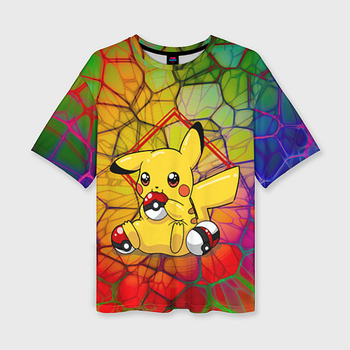 Женская футболка оверсайз Pikachu pokeballs / 3D-принт – фото 1