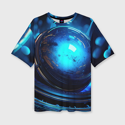 Женская футболка оверсайз Кислотная синяя яркая неоновая абстракция / 3D-принт – фото 1