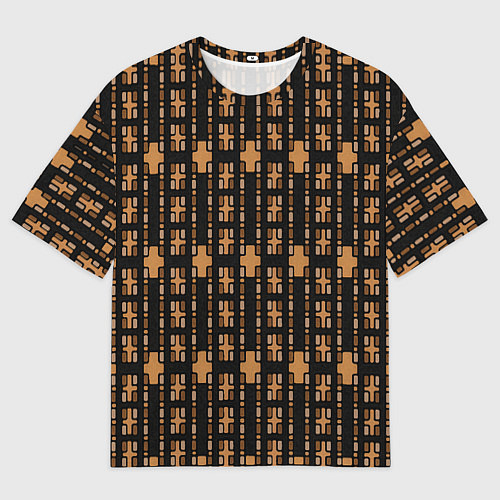 Женская футболка оверсайз Коричневые кирпичики на чёрном фоне / 3D-принт – фото 1