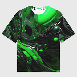 Женская футболка оверсайз Green dark abstract geometry style