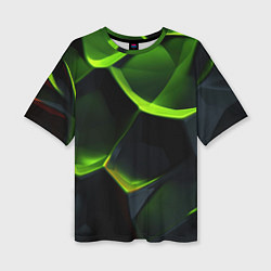 Женская футболка оверсайз Green neon abstract geometry