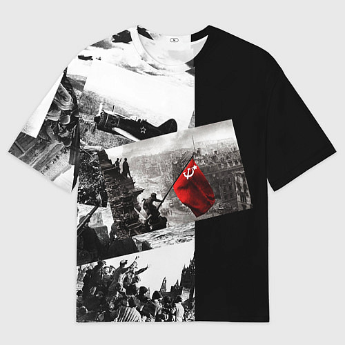 Женская футболка оверсайз День победы 9 мая коллаж из фронтовых моментов / 3D-принт – фото 1
